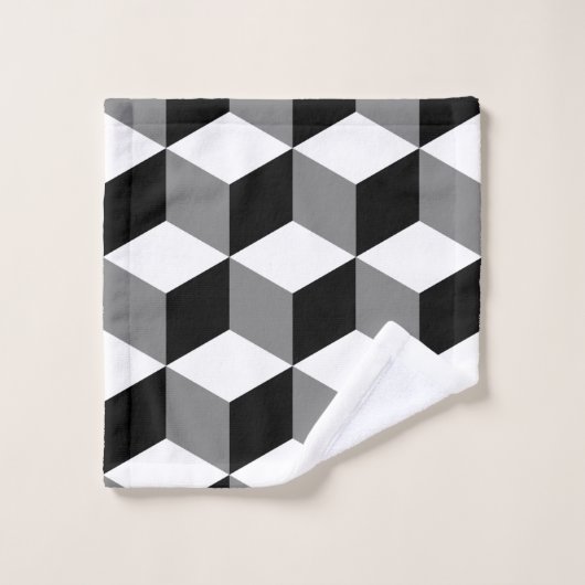 Blanc et gris de noir de motif de cube (Gant de toilette)
