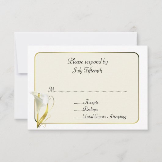 Blanc et ivoire avec Calla Lily Wedding Carte RSVP (Devant)