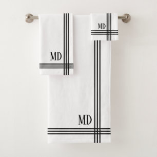 Blanc et noir rayé personnalisable avec initiales