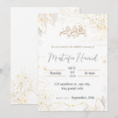 Blanc et or délicat feuille invitation d'Emeen (Devant / Derrière)