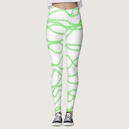 Blanc et vert citron vert Squiggly Leggings Abstra (Devant)