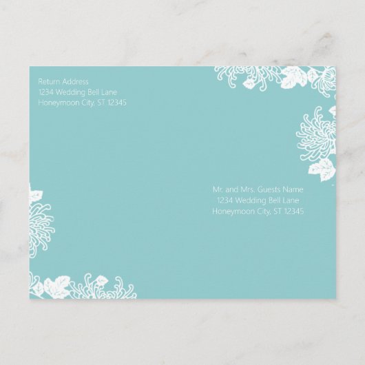 Blanc faire-part de mariage sur Turquoise foncé Vi (Dos)