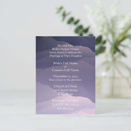 Blanc faire-part de mariage Sur Violet Foncé (Debout devant)