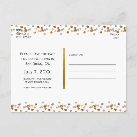 Blanc Faux Brossé Or Enregistrer La Date Carte Pos (Dos)