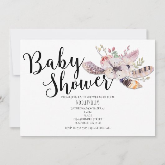 Blanc Floral Boho Chic Baby Shower Invitations (Devant)