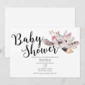 Blanc Floral Boho Chic Baby Shower Invitations (Devant / Derrière)