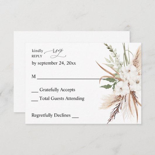 Blanc Floral Boho d'été no Repas RSVP (Devant / Derrière)