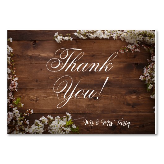 Blanc Floral Bois Texture Mariage Cartes Thankyou (Devant)