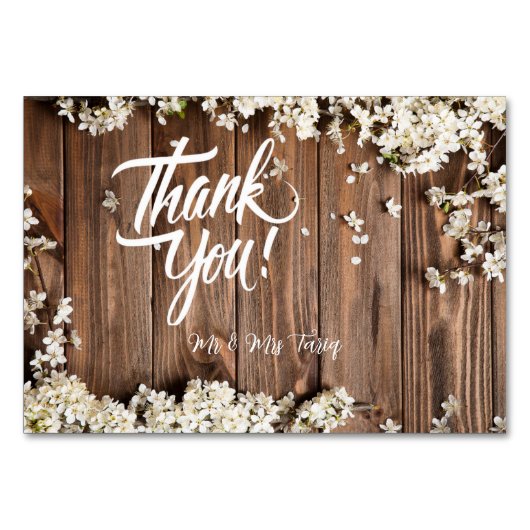 Blanc Floral Bois Texture Mariage Cartes Thankyou (Devant)