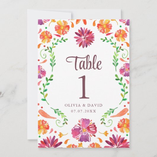 Blanc Floral Fiesta Mariage Numéro de table (Dos)