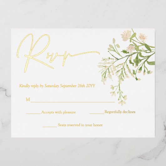 Blanc Floral Fleur sauvage Botanique Cartes RSVP O (Recto)