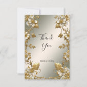 Blanc Floral Or Ornat Carte de remerciements (Devant)