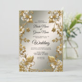 Blanc Floral Or Ornat Faire-part de mariage (Debout devant)