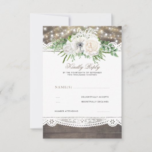 Blanc Floral Rustique Chic Wedding RSVP (Devant)