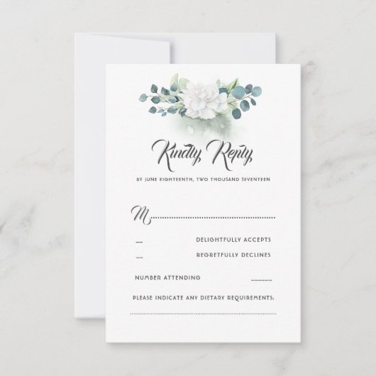 Blanc Floral verdure Mariage romantique RSVP (Devant)
