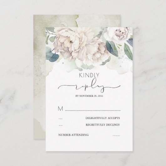 Blanc Floral Verdure Splashes Mariage RSVP (Devant / Derrière)