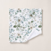 Blanc floral vert Eucalyptus verdure aquarelle  (Gant de toilette)