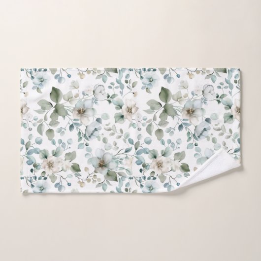 Blanc floral vert Eucalyptus verdure aquarelle  (Serviette à main)