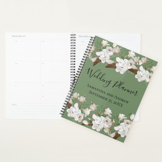 Blanc Floral vert Magnolia Wedding planner (Devant avec enveloppe)