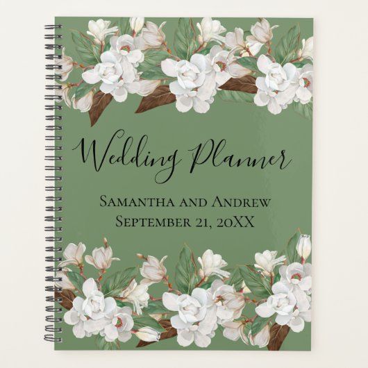 Blanc Floral vert Magnolia Wedding planner (Devant)