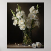 Blanc Gladiolus Fleurs Art Imprimer Poster (Devant)