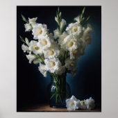 Blanc Gladiolus Fleurs Art Imprimer Poster (Devant)