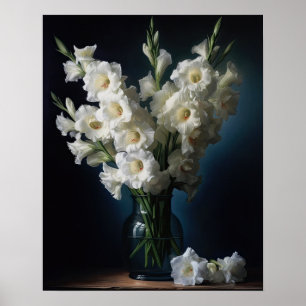 Blanc Gladiolus Fleurs Art Imprimer Poster