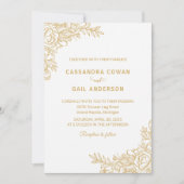 Blanc Golden Floral Faire-part de mariage (Devant)