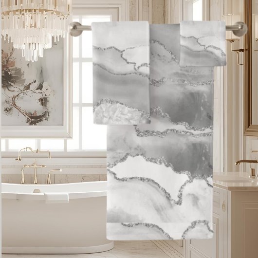 Blanc Gris Argent Paillettes Agate Élégant