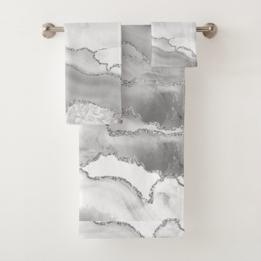 Blanc Gris Argent Paillettes Agate Élégant (En situation)