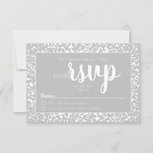 Blanc Gris Informel Diamant Pailleté Mariage RSVP (Devant)