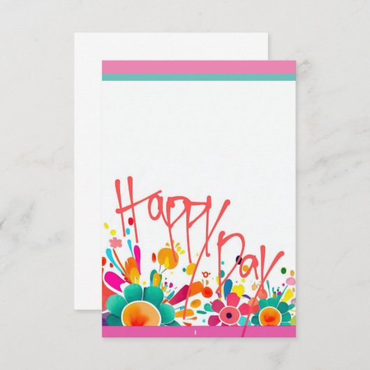 blanc "happy Day" carte de note, merci note. (Devant / Derrière)