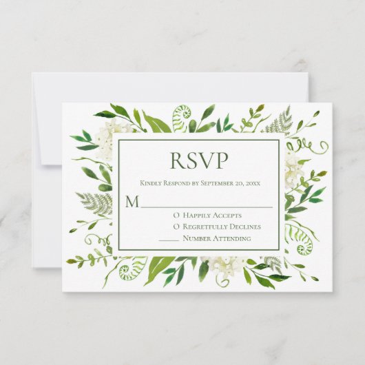 Blanc Hydrangeas Floral Watercolor Wedding RSVP (Devant)