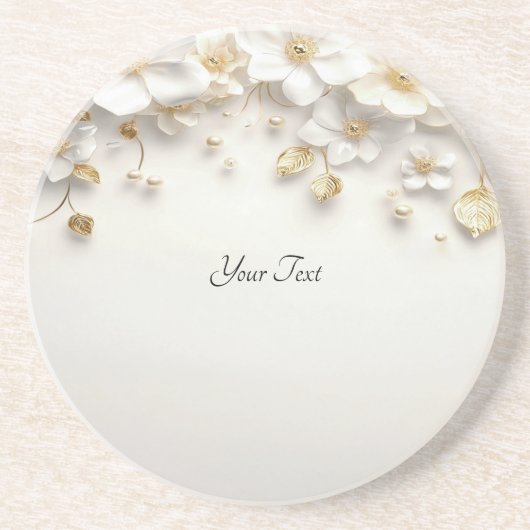 Blanc ivoire Floral Feuilles Dessous de verre de g (Devant)