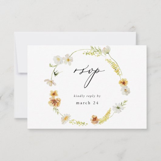 Blanc & Jaune Floral avec RSVP de repas (Devant)