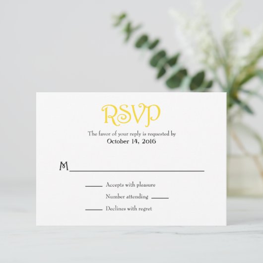 Blanc Jaune Plaine Simple Mariage Cartes RSVP (Debout devant)