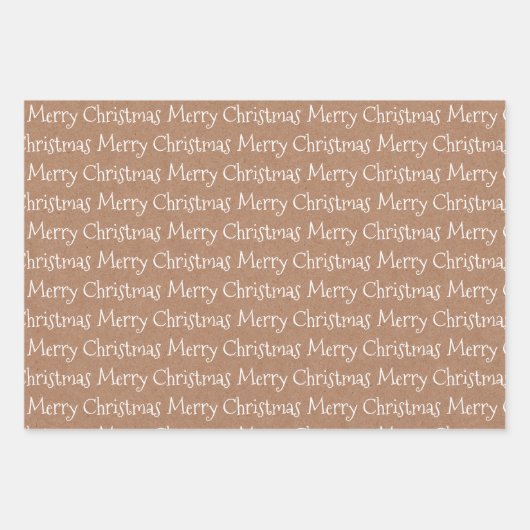 Blanc "Joyeux Noël" Kraft Texture papier (Devant 3)