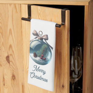 Blanc Joyeux Noël Ornament serviette de cuisine