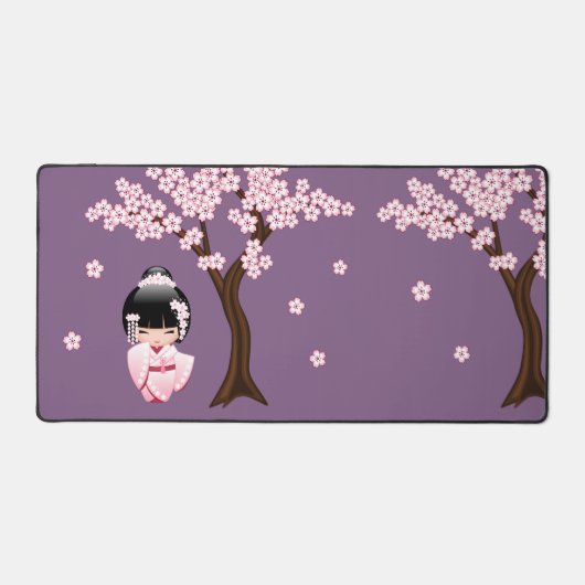 Blanc Kimono Kokeshi poupée mignonne Geisha violet (Recto)