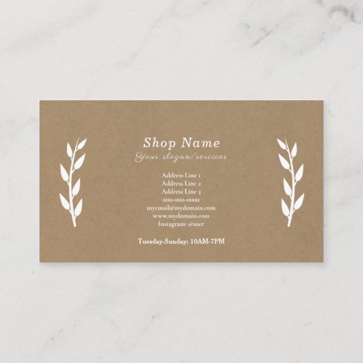 Blanc, Kraft et Carte de visite rustique (Dos)