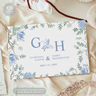 Blanc Léger Paste Bleu Fleurs Florales Mariage