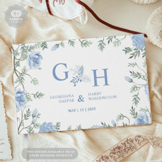 Blanc Léger Paste Bleu Fleurs Florales Mariage