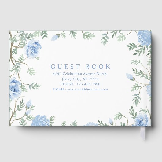 Blanc Léger Paste Bleu Fleurs Florales Mariage (Verso)