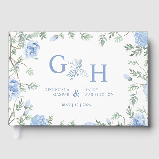 Blanc Léger Paste Bleu Fleurs Florales Mariage (Recto)