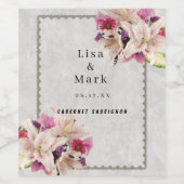 Blanc Lily Floral Marbre Mariage Vins Étiquettes (Étiquettes simples)