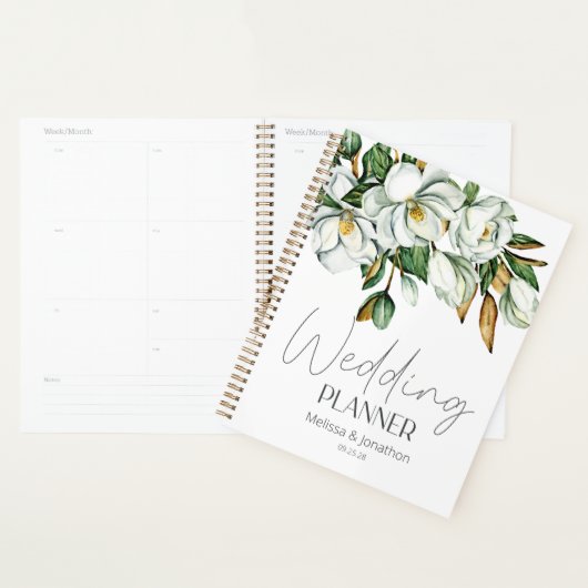 Blanc Magnolia Floral Russe Wedding planner (Devant avec enveloppe)