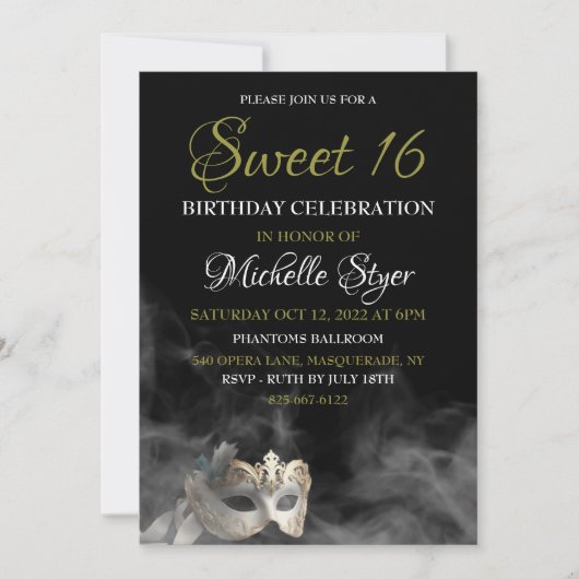 Blanc Masquerade Sweet 16 Invitation (Devant)