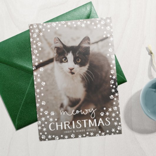 Blanc Meowy Noël Pet Aimer Carte photo de vacances
