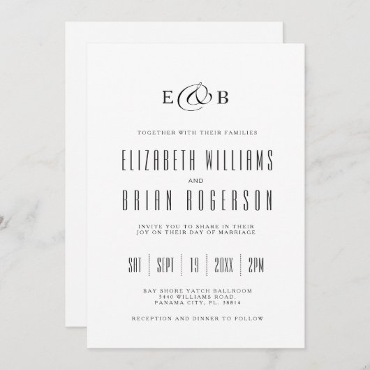 Blanc minimal| Faire-part de mariage (Devant / Derrière)