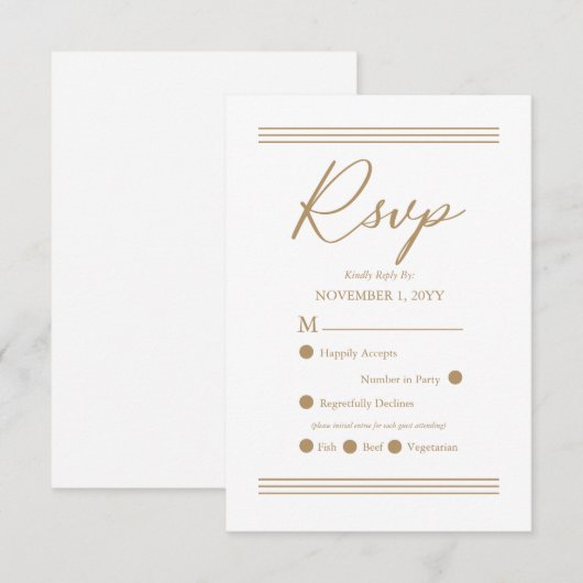 Blanc minimaliste moderne | Antique Gold RSVP (Devant / Derrière)